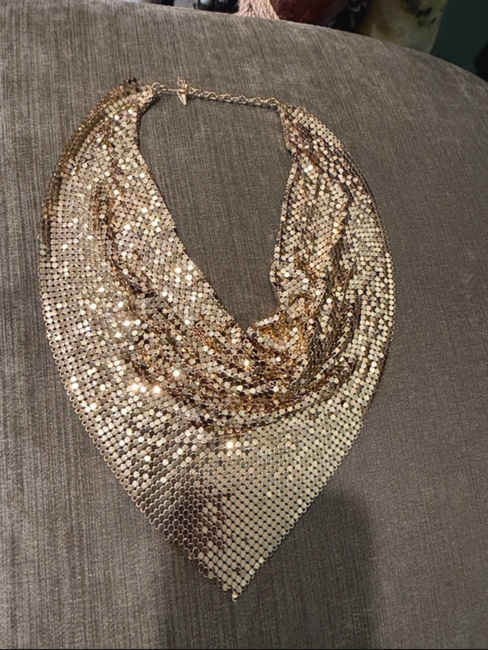 Whiting & Davis Gold Sequin Bib Necklace